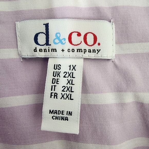 Denim & Co. Womens Shirt Size 1X Stripe Stretch Poplin 3/4 Sleeves Light Orchid - Picture 7 of 9